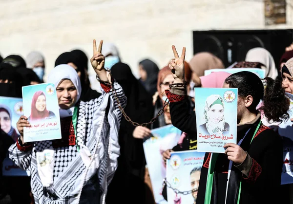 Manifestación Gaza Diciembre 2021 Palestina Gaza Mujeres Palestinas Participan Una —  Fotos de Stock
