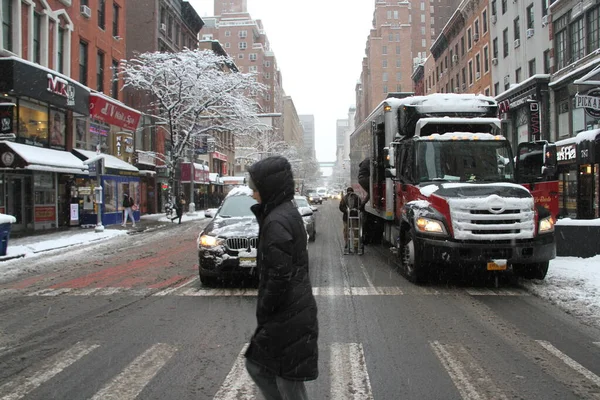 First Long Awaited Snow 2022 Nueva York Enero 2022 Nueva — Foto de Stock