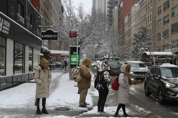 First Long Awaited Snow 2022 Nueva York Enero 2022 Nueva — Foto de Stock