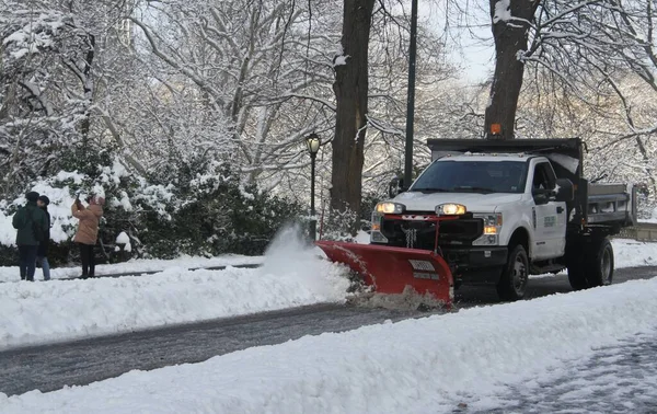Snowfall Central Park January 2022 New York Usa First Awaited — Foto Stock