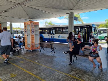 TERMINAL TICEN. January 11, 2022. Brazil, Florianopolis, SC: Passenger movement at the Ticen Bus Terminal, in downtown Florianopolis (SC), where buses leave for the city's beaches. The city has a high rate of covid-19 and influenza