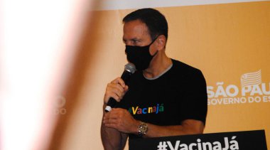 Vaccination of children against Covid-19 at Hospital das Clinicas, in Sao Paulo. January 14, 2022, Sao Paulo, Brazil:  The governor of Sao Paulo, Joao Doria, monitors the vaccination of children with doses of Pfizer's childhood vaccine against 