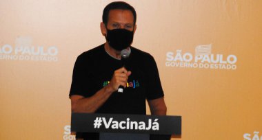 Vaccination of children against Covid-19 at Hospital das Clinicas, in Sao Paulo. January 14, 2022, Sao Paulo, Brazil:  The governor of Sao Paulo, Joao Doria, monitors the vaccination of children with doses of Pfizer's childhood vaccine against 