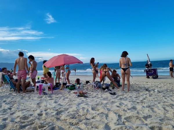 Movement Bathers Jurere Internacional Beach Florianopolis January 2022 Florianopolis Santa — Foto de Stock