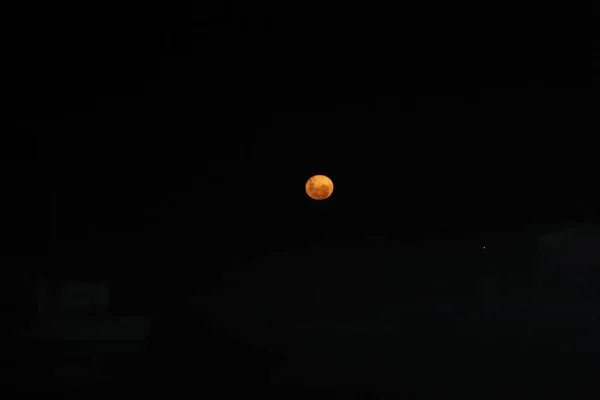 Pleine Lune Dans Ton Orange Brille Dans Ciel Florianopolis Janvier — Photo