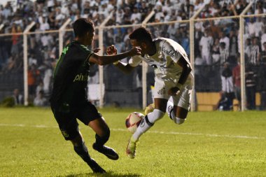 Yarı final: Sao Paulo Gençler Futbol Kupası 2022: Santos ve Amerika-MG. 21 Ocak 2022, Sao Caetano do Sul, Sao Paulo, Brezilya: Santos takımından Lucas Barbosa, Santos ile Amerika-MG arasındaki futbol maçındaki golünü kutluyor.