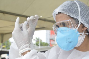 Natal Belediyesi, Covid-19 tespiti için açık hava sistemi kuruyor. 28 Ocak 2022, Natal, Rio Grande do Norte, Brezilya: Coronavirus 'un yol açtığı bir hastalık olan Covid-19' un tespiti için yapılan testler,