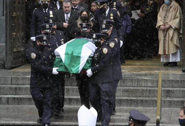 Casket Jason Rivera Killed Nypd Officer Leaves Patricks Cathedral January — Stock Photo, Image
