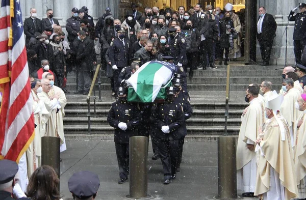 Casket Jason Rivera Killed Nypd Officer Leaves Patricks Cathedral January — Stock Photo, Image