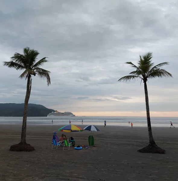 Вид Круизный Лайнер Проходящий Мимо Пляжа Сантосе Января 2022 Года — стоковое фото