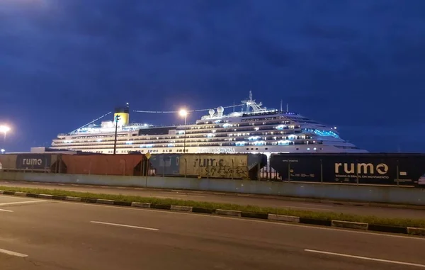 Navio Cruzeiro Atracado Porto Santos Fevereiro 2022 Santos São Paulo — Fotografia de Stock