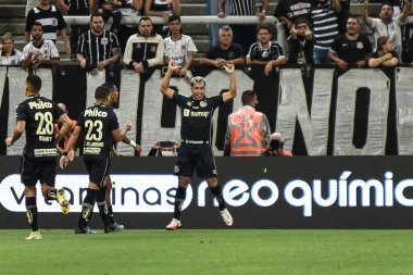 Paulista Futbol Şampiyonası: Korintliler ve Santos. 2 Şubat 2022, Sao Paulo, Brezilya: Çarşamba günü Sao Paulo 'daki Neo Quimica Arena' da düzenlenen Paulista Futbol Şampiyonası 'nın 3. turu için Corinthians ve Santos arasındaki futbol maçı geçerli.