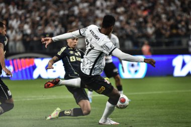 Paulista Futbol Şampiyonası: Korintliler ve Santos. 2 Şubat 2022, Sao Paulo, Brezilya: Çarşamba günü Sao Paulo 'daki Neo Quimica Arena' da düzenlenen Paulista Futbol Şampiyonası 'nın 3. turu için Corinthians ve Santos arasındaki futbol maçı geçerli.