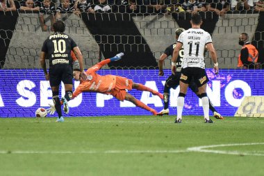 Paulista Futbol Şampiyonası: Korintliler ve Santos. 2 Şubat 2022, Sao Paulo, Brezilya: Çarşamba günü Sao Paulo 'daki Neo Quimica Arena' da düzenlenen Paulista Futbol Şampiyonası 'nın 3. turu için Corinthians ve Santos arasındaki futbol maçı geçerli.