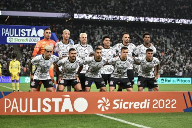 Paulista Futbol Şampiyonası: Korintliler ve Santos. 2 Şubat 2022, Sao Paulo, Brezilya: Çarşamba günü Sao Paulo 'daki Neo Quimica Arena' da düzenlenen Paulista Futbol Şampiyonası 'nın 3. turu için Corinthians ve Santos arasındaki futbol maçı geçerli.