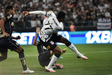 Paulista Futbol Şampiyonası: Korintliler ve Santos. 2 Şubat 2022, Sao Paulo, Brezilya: Çarşamba günü Sao Paulo 'daki Neo Quimica Arena' da düzenlenen Paulista Futbol Şampiyonası 'nın 3. turu için Corinthians ve Santos arasındaki futbol maçı geçerli.