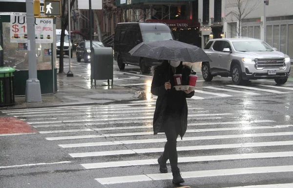 Heavy Rainfall New York City February 2022 New York Usa — Stock Photo, Image