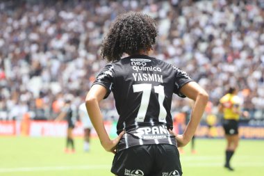 Bayanlar Futbol Süper Kupası Finali: Korintliler ve Gremio. 13 Şubat 2022, Sao Paulo, Brezilya. 2022 Bayanlar Futbol Süper Kupası finalinde Corinthians ile Gremio arasında oynanan futbol maçı, Neo Quimica Arena Stadyumu 'nda oynandı.