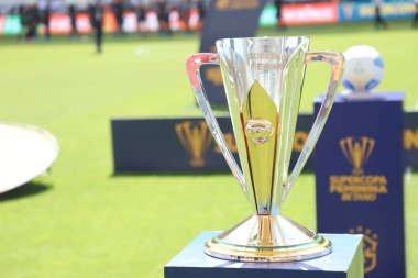 Bayanlar Futbol Süper Kupası Finali: Korintliler ve Gremio. 13 Şubat 2022, Sao Paulo, Brezilya. 2022 Bayanlar Futbol Süper Kupası finalinde Corinthians ile Gremio arasında oynanan futbol maçı, Neo Quimica Arena Stadyumu 'nda oynandı.