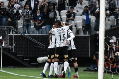 Paulista Futbol Şampiyonası: Korintliler ve Sao Bernardo. 16 Şubat 2022, Sao Paulo, Brezilya: Neo Quimica Arena 'da düzenlenen Paulista Futbol Şampiyonası' nın 7. turu için geçerli olan Korintliler ve Sao Bernardo FC arasındaki futbol maçı 