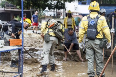Petropolis 'te sel felaketinin ardından en az 80 kişi hayatını kaybetti. 16 Şubat 2022, Petropolis, Rio de Janeiro, Brezilya: Rio de Janeiro dağlık bölgesinde Petropolis 'te meydana gelen sel felaketinin görüntüsü