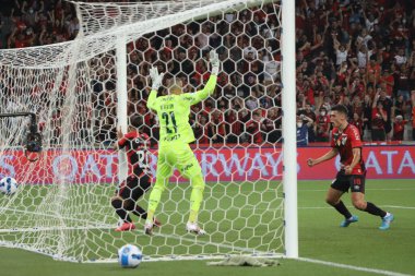 Sudamericana Futbol Recopa Finali: Palmeiras ve Athletico-PR. 23 Şubat 2022, Curitiba, Parana, Brezilya: Curit 'teki Arena da Baixada Stadyumu' nda düzenlenen Sudamericana Soccer Recopa Finali için geçerli olan Athletico-PR ve Palmeiras arasındaki futbol maçı
