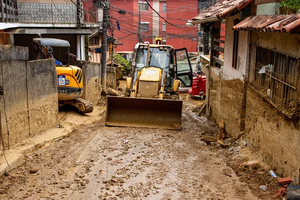 Petropolis 'teki yağmurlar yüzünden heyelan sonucu oluşan hasarın görüntüsü. 24 Şubat 2022, Petropolis, Rio de Janeiro, Brezilya: Morro da Oficina 'da yağan yağmurlar nedeniyle heyelanın yol açtığı hasarın görüntüsü