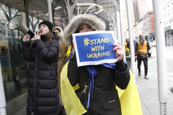 Ukrajinci New Yorku Protest Proti Ruské Invazi Ukrajinu Února 2022 — Stock fotografie zdarma