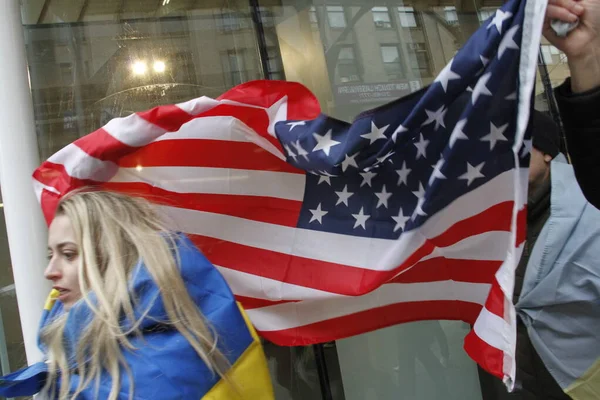 Українці Нью Йорку Протестують Проти Російського Вторгнення Україну Лютого 2022 — Безкоштовне стокове фото