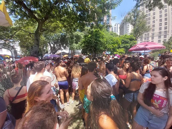 Karneval Rio Schausteller Ziehen Einem Block Durch Die Straßen Von — Stockfoto