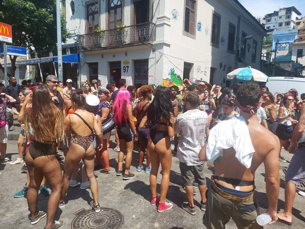 Карнавал Рио Весельчаки Маршируют Блоком Улицам Морро Консейкао Февраля 2022 — стоковое фото