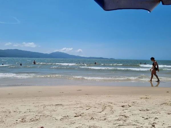 Febrero 2022 Florianopois Santa Catarina Brasil Movimiento Bañistas Playa Daniela — Foto de Stock