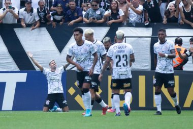 Paulista Futbol Şampiyonası: Korintliler ve RB Bragantino. 27 Şubat 2022, Sao Paulo, Brezilya: Neo Quimica Arena 'da düzenlenen Paulista Futbol Şampiyonası' nın 9. turu için geçerli olan Korintliler ve Red Bull Bragantino arasındaki futbol maçı