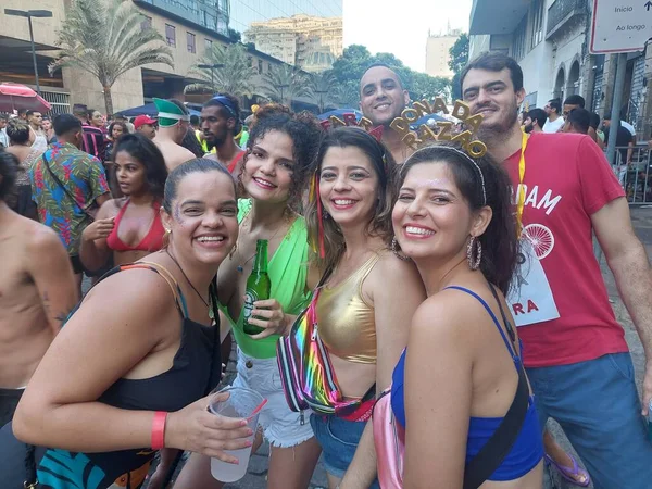 Los Juerguistas Divierten Con Bloque Carnaval Centro Río Janeiro Febrero — Foto de Stock