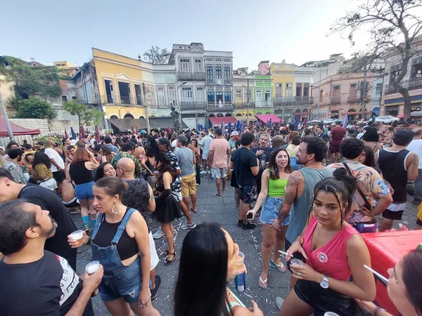 Revelers Divertir Com Bloco Carnaval Centro Rio Janeiro Fevereiro 2022 — Fotografia de Stock