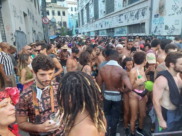 Revelers Szórakozást Rio Janeiro Belvárosában Lévő Karneváli Blokkhoz 2022 Február — Stock Fotó