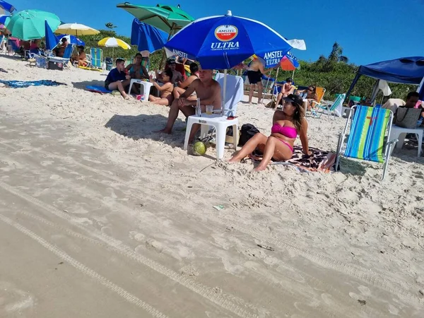 Badare Njuta Varm Dag Jurere Internacional Stranden Februari 2022 Florianopolis — Stockfoto