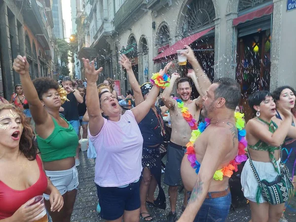 Les Fêtards Amusent Avec Bloc Carnaval Dans Centre Ville Rio — Photo