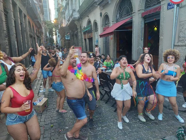 Revelers Have Fun Carnival Block Downtown Rio Janeiro February 2022 — Stock Photo, Image