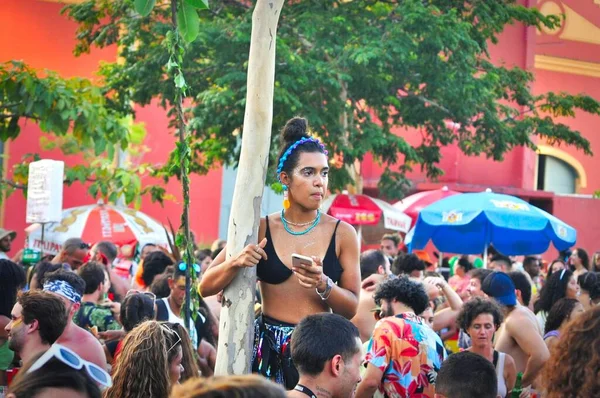 Revelers Have Fun Another Carnival Block Downtown Rio Janeiro March — Stock Photo, Image