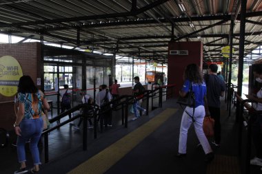 Curitiba 'daki toplu taşımacılık gümrük vergilerinde değişiklik yaşıyor. 8 Mart 2022, Curitiba, Parana, Brezilya. Curitiba 'daki tüpler ve otobüs terminallerinde 8 Salı günü otobüs hareketi. Ayın başında, Parana 'nın başkentinde toplu taşıma 