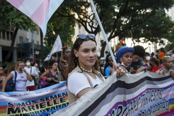 Demonstration Inför Den Internationella Kvinnodagen Äger Rum Centrala Rio Janeiro — Stockfoto