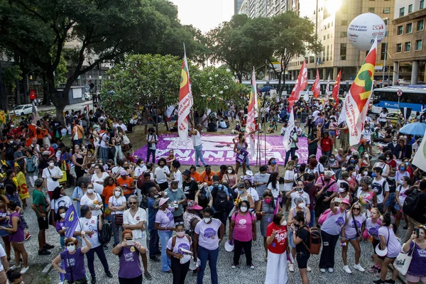 Demonstration Inför Den Internationella Kvinnodagen Äger Rum Centrala Rio Janeiro — Stockfoto