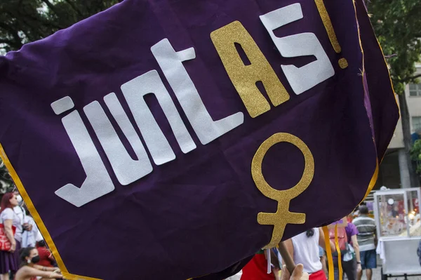 여성의 International Womens Day 시위는 리우데자네이루 시내에서 이루어진다 2022 브라질 — 스톡 사진