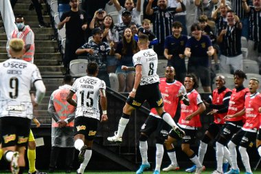 Paulista Futbol Şampiyonası: Corinthians ve Ponte Preta. 12 Mart 2022, Sao Paulo, Brezilya: 2022 Paulista Futbol Şampiyonası 'nın 11. turu için geçerli olan Corinthians ve Ponte Preta arasındaki futbol maçı, Neo Quimica Arena Stadyumu' nda yapıldı.