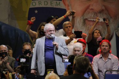 Eski Brezilya Cumhurbaşkanı Luiz Inacio Lula da Silva, eski vali Roberto Requiao 'nun Curitiba' daki PT 'ye katılımına katıldı. 18 Mart 2022, Curitiba, Parana, Brezilya: Eski başkan Luiz Inacio Lula da Silva katıldı 