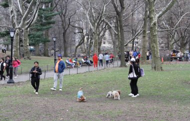 İnsanlar ilkbaharın ilk gününde Central Park 'ı dolduruyor. 20 Mart 2022, New York, ABD: Birçok insan Central Park 'ın ilk gününde piknik yaparken, paten yaparken, gezerken, spor yaparken, egzersiz yaparken, hayvanları beslerken görüldü.