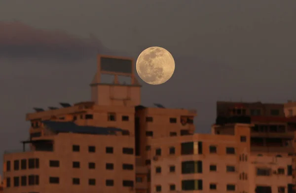 Luna Piena Illumina Cielo Gaza City Palestina Marzo 2022 Gaza — Foto Stock