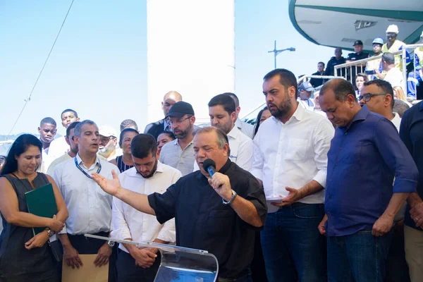 リオデジャネイロ政府はアレマオケーブルカーの復旧作業を開始する 2022年3月18日 ブラジルのリオデジャネイロ ジャネイロ州知事 クラウディオ カストロ およびインフラと仕事の秘書 マックス レモスは 開始を発表します — ストック写真