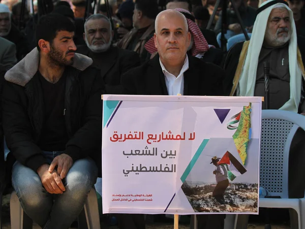 ガザの土地の日の記念日 2022年3月26日パレスチナ 英語版 ガザとイスラエルの国境付近で土曜日 26日 に開催された土地の日46周年記念集会 — ストック写真